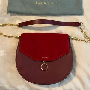Louise et Cie Burgundy Leather and Red Suede Chain Crossbody Bag
